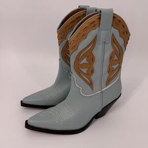 Toral Western Cowboy Blue Camel Leather Boho Festival Boots Party Coastal 36 US6